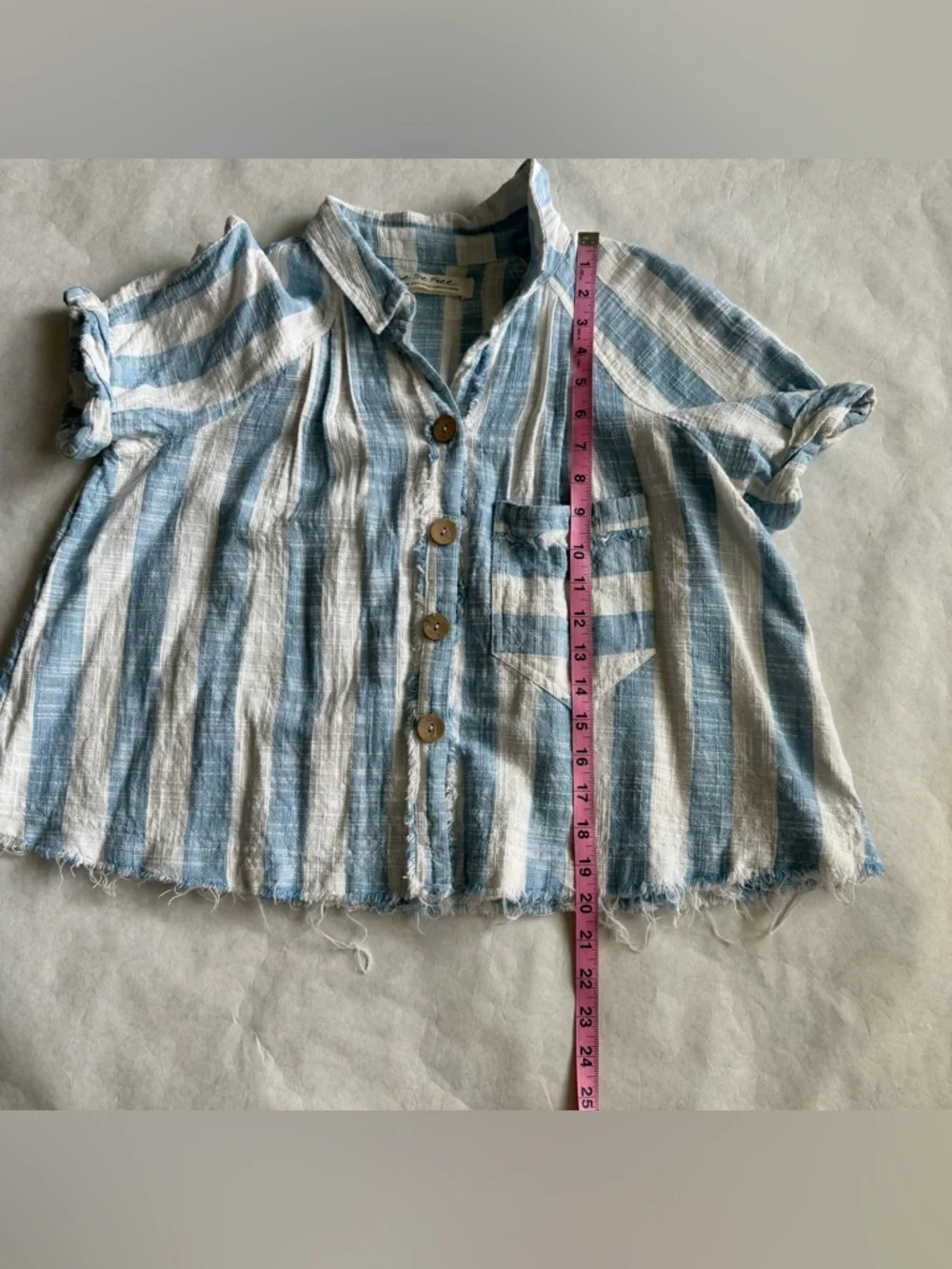 We The Free Away At Sea Crop Boxy Linen Blend Medium Top Nautical Relaxed G - Picture 9 of 11